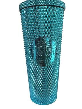 Starbucks Studded Texture Teal splash Bling Tumbler Cup - 24oz No Straw